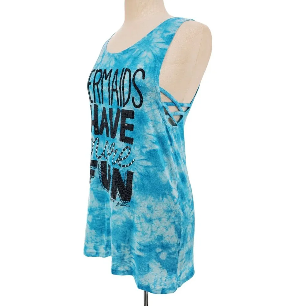 Justice 16 XL Girls' Mermaid Swim Cover-up Dress Tie-Dye Sequin Glitter Bling